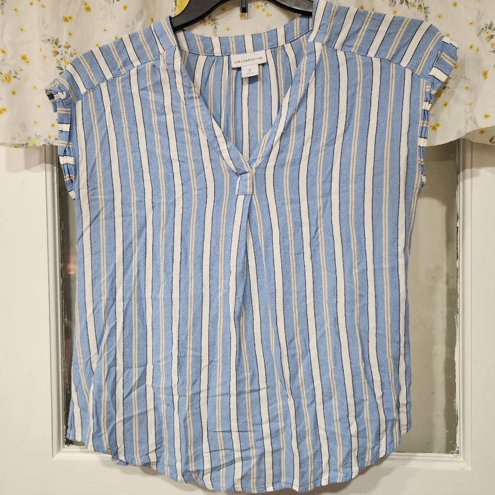 Liz Claiborne Blue and White Striped Blouse